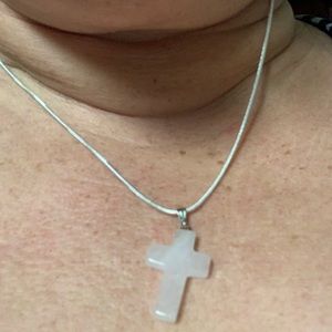 Reiki charged Rose Quartz cross Necklace